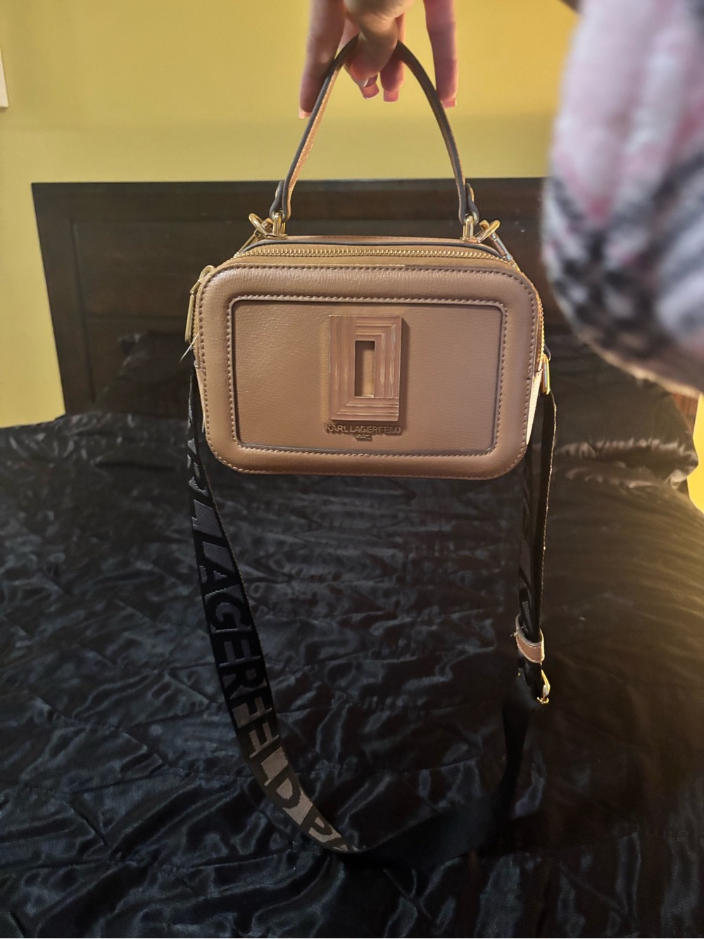 Karl Lagerfeld Paris Simone Top Handle Crossbody Bag Tan Honey Bear - Picture 10 of 11